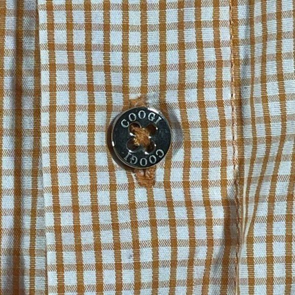 COOGI Mens Short Sleeve Button Up Shirt Orange‎ Check Embroidered Emblem Size M - Picture 4 of 10
